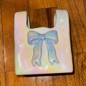 Iridescent Ceramic Vase with Bow Design
